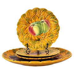 Antique French Majolica Dessert Service by Sarreguemines, Set of Four