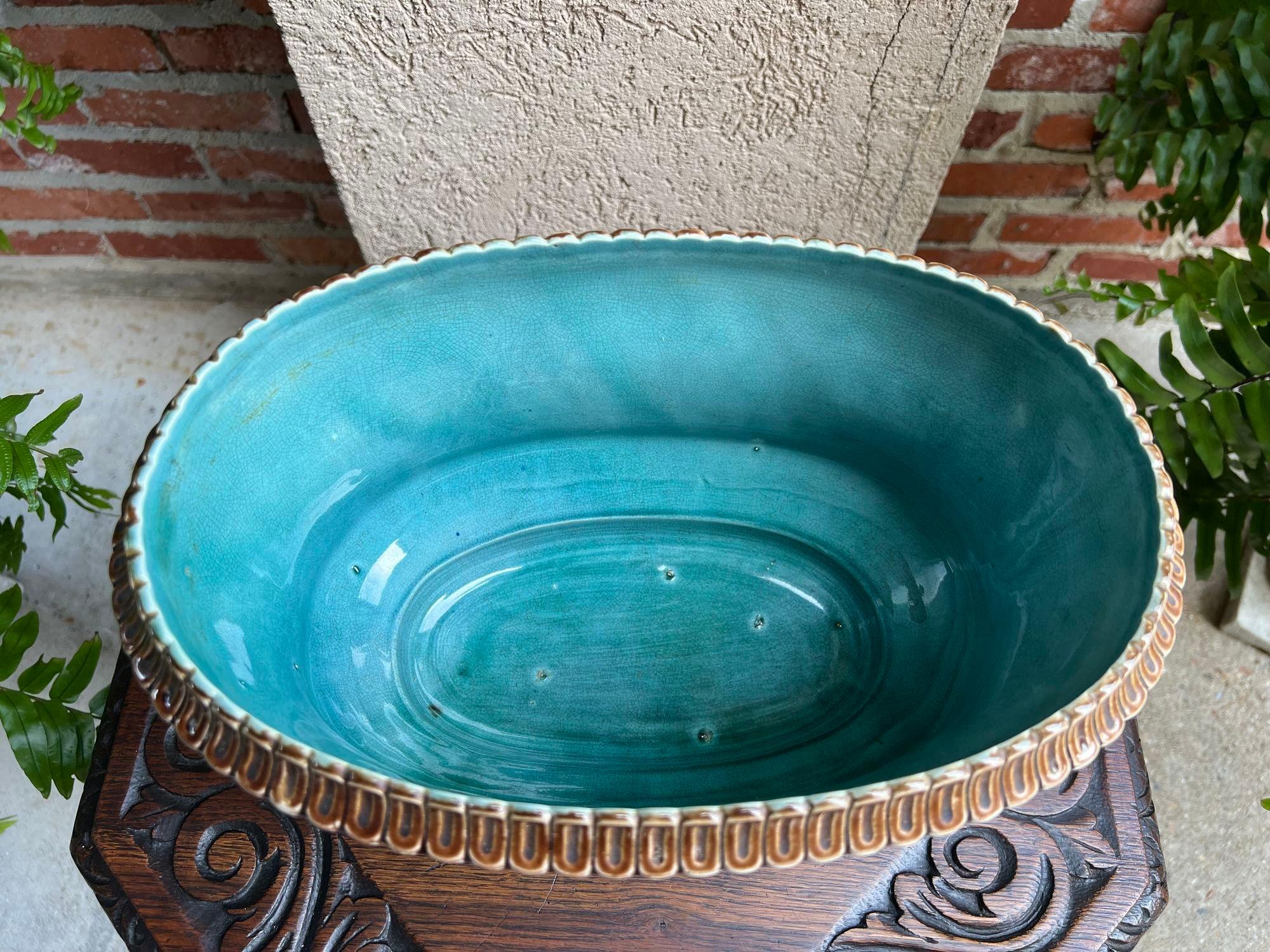Jardinière ancienne en majolique française Grillons Insectes Musiciens Cache Pot Planter 3
