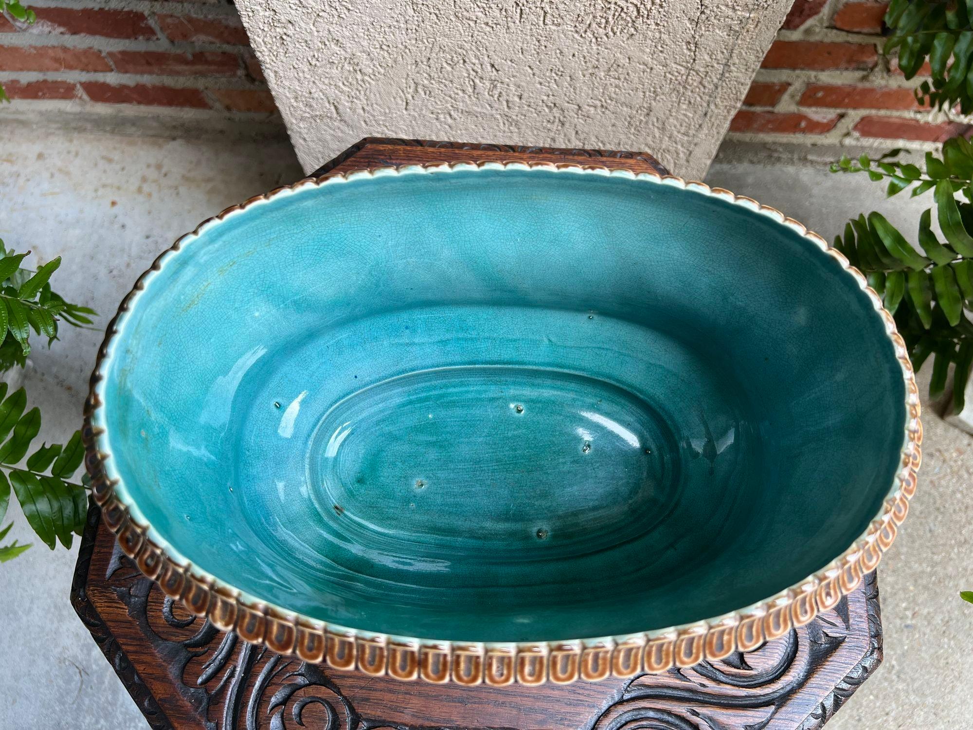 Jardinière ancienne en majolique française Grillons Insectes Musiciens Cache Pot Planter 11