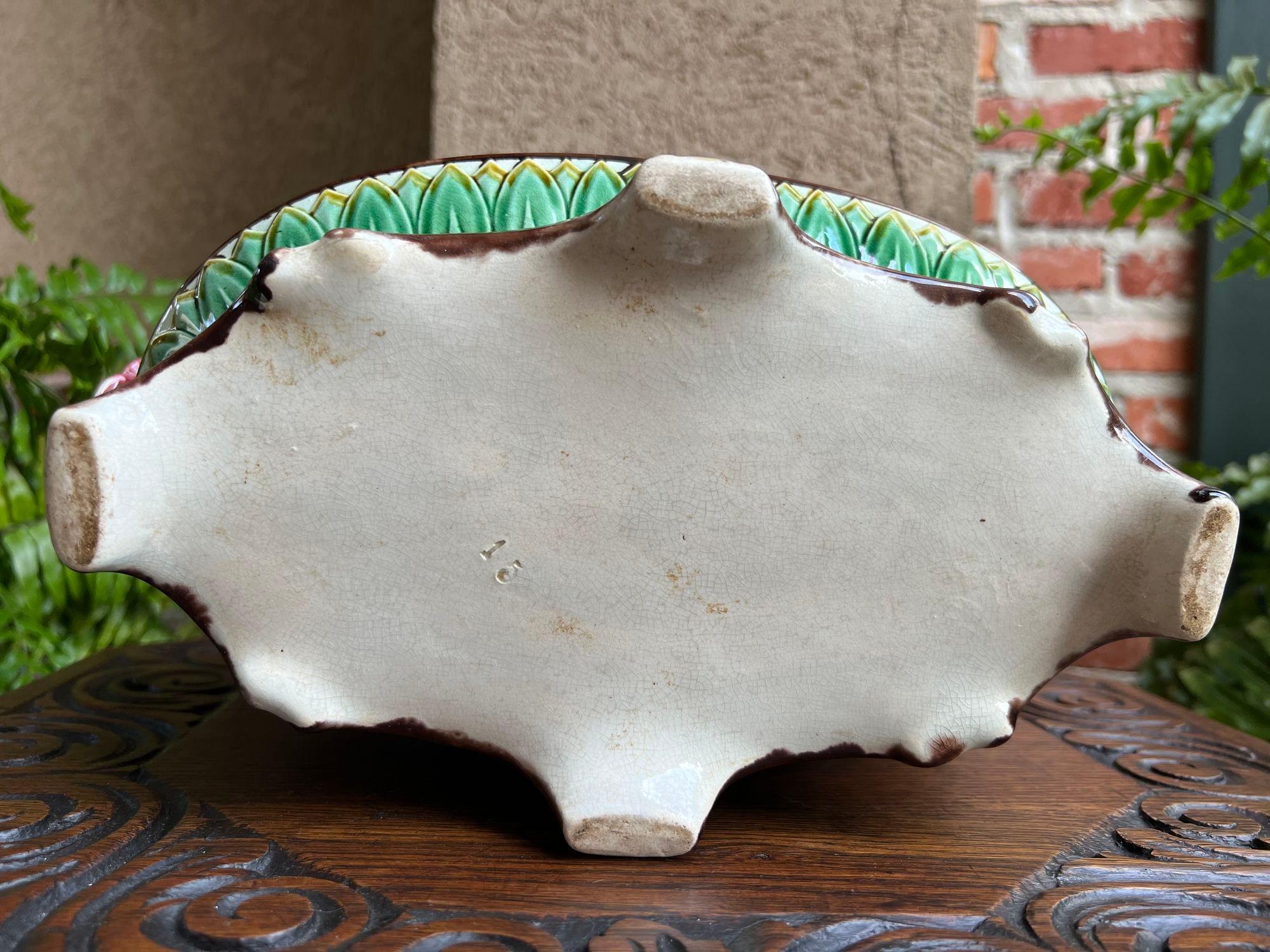 Jardinière ancienne en majolique française Grillons Insectes Musiciens Cache Pot Planter 12