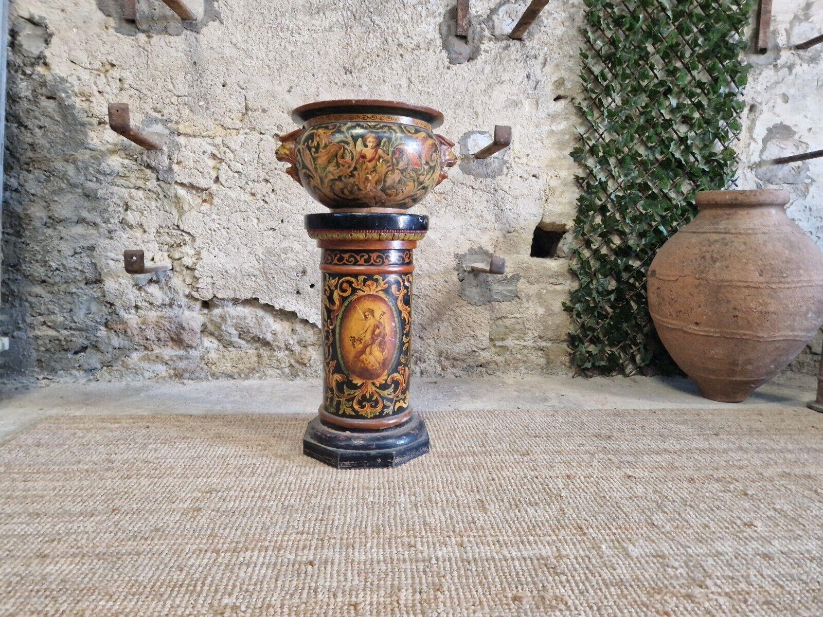 Antique Majolica Jardinière Pot and Plinth For Sale 4