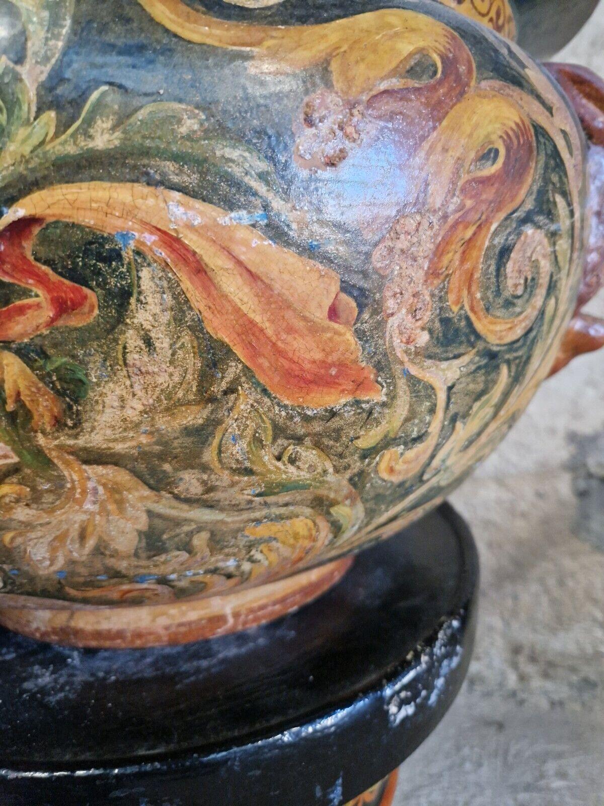 Antique Majolica Jardinière Pot and Plinth For Sale 5