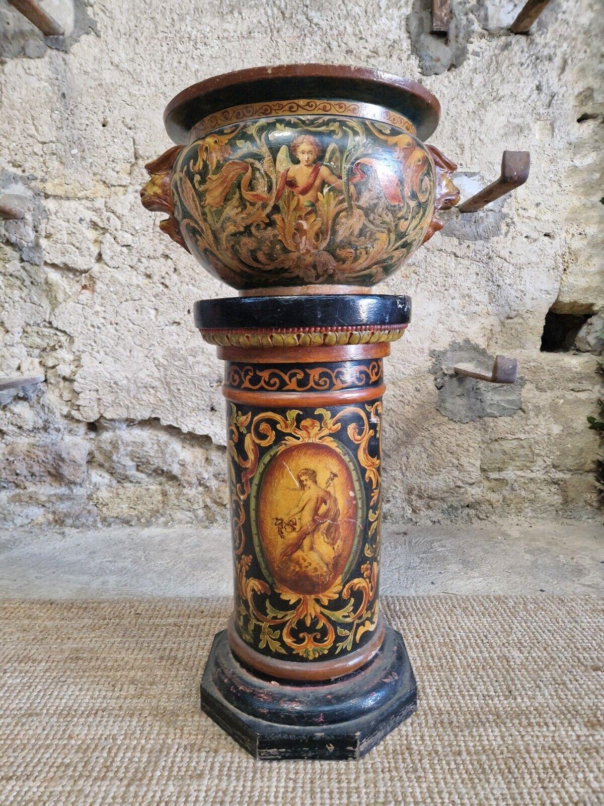 Antique Majolica Jardiniere Pot and Plinth 19th Century For Sale 8