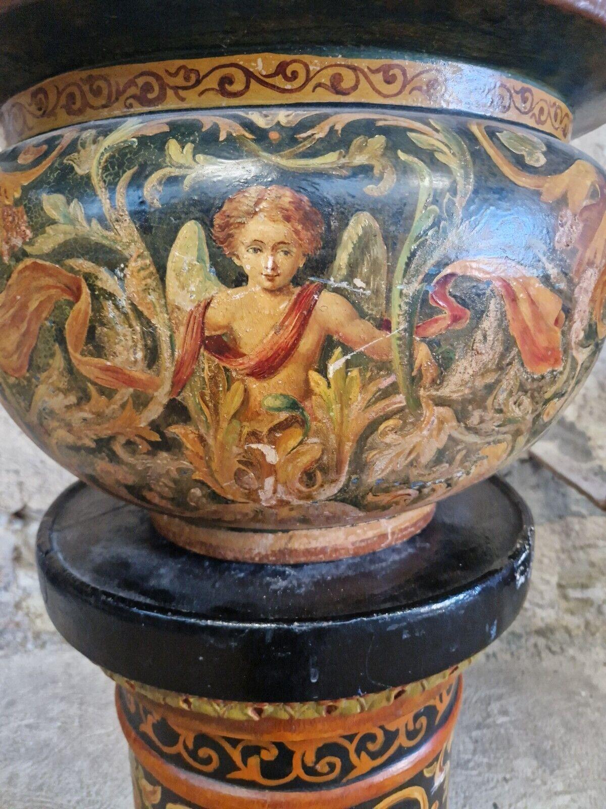 French Antique Majolica Jardiniere Pot and Plinth 19th Century For Sale