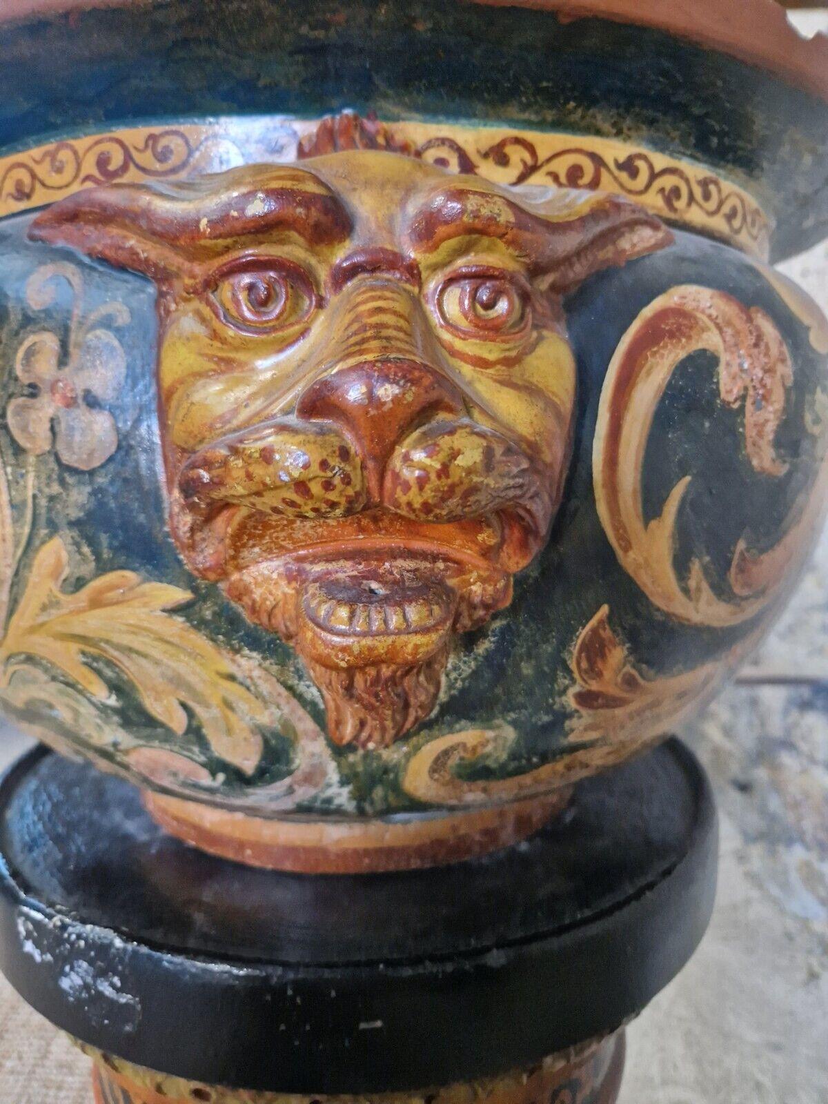 French Antique Majolica Jardinière Pot and Plinth For Sale