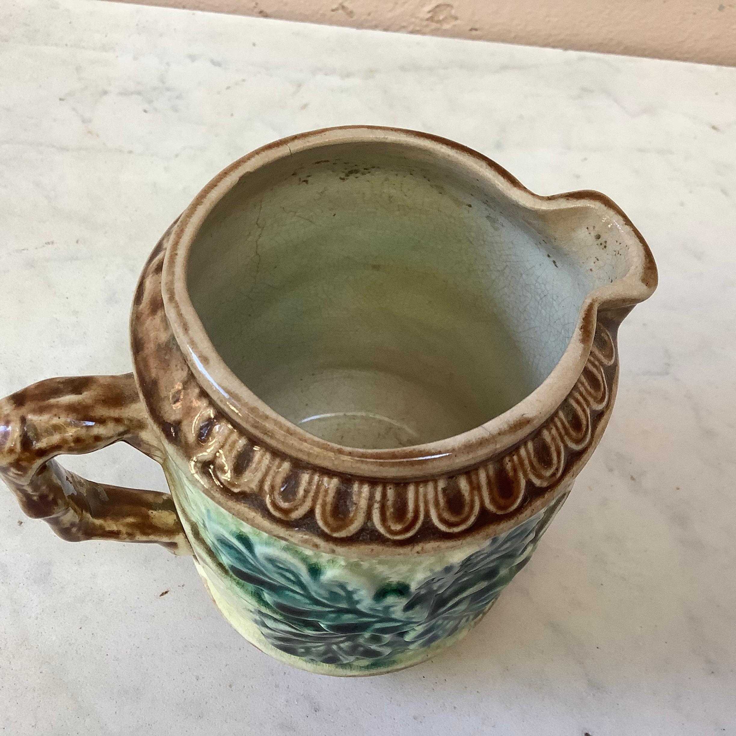 Late 19th Century Antique French Majolica Oak Leaves Pitcher, circa 1880