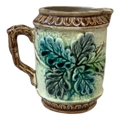 Antique French Majolica Oak Leaves Pitcher, circa 1880