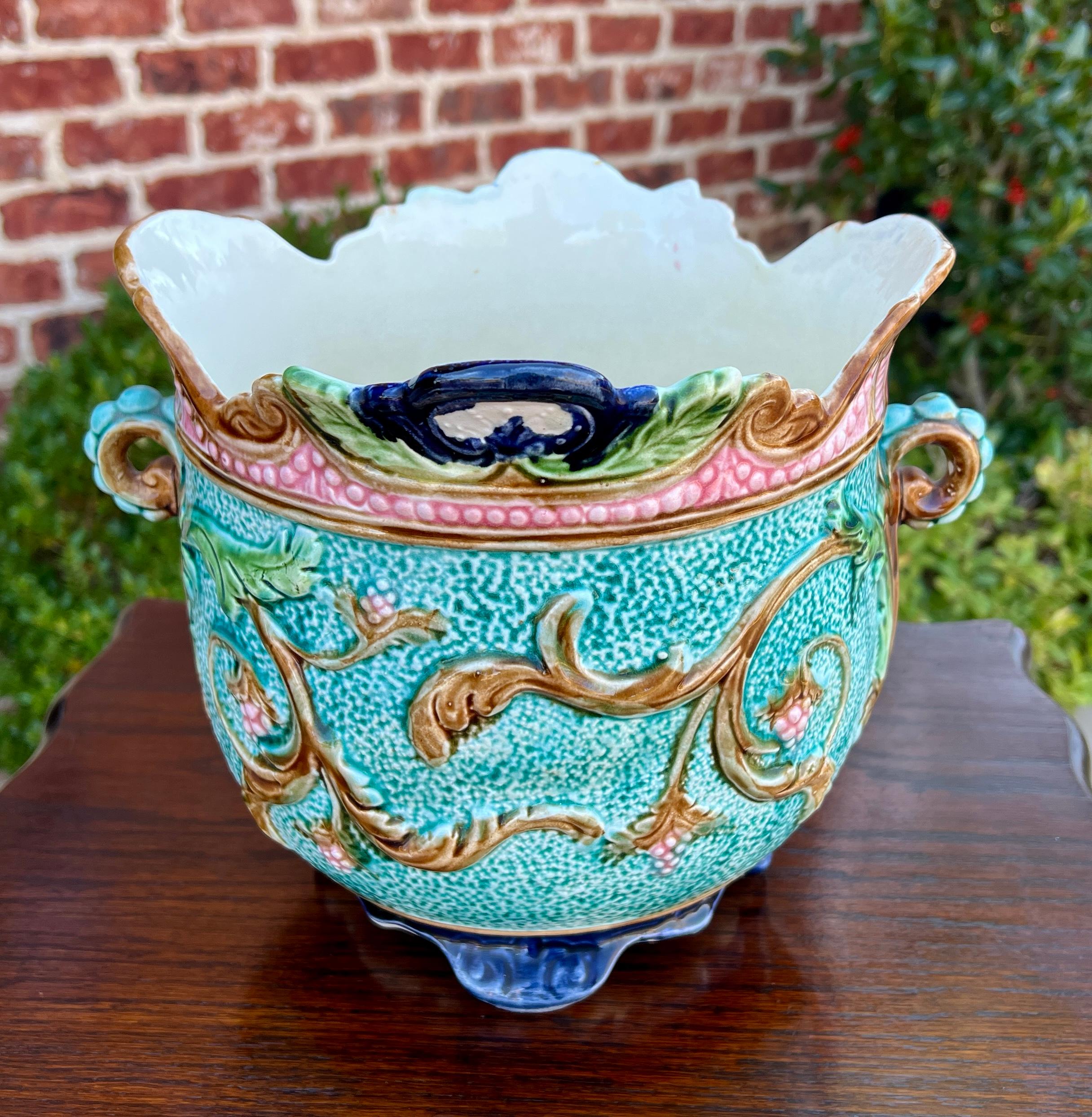 Antique French Majolica Onnaing Cache Pot Planter Bowl Jardiniere Vase Floral 8