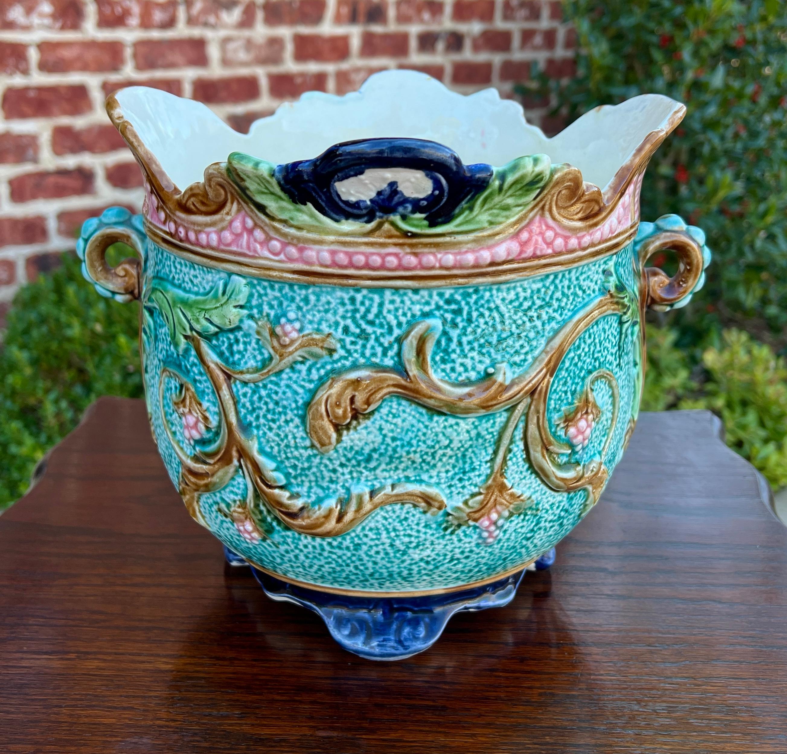 Antique French Majolica Onnaing Cache Pot Planter Bowl Jardiniere Vase Floral 9