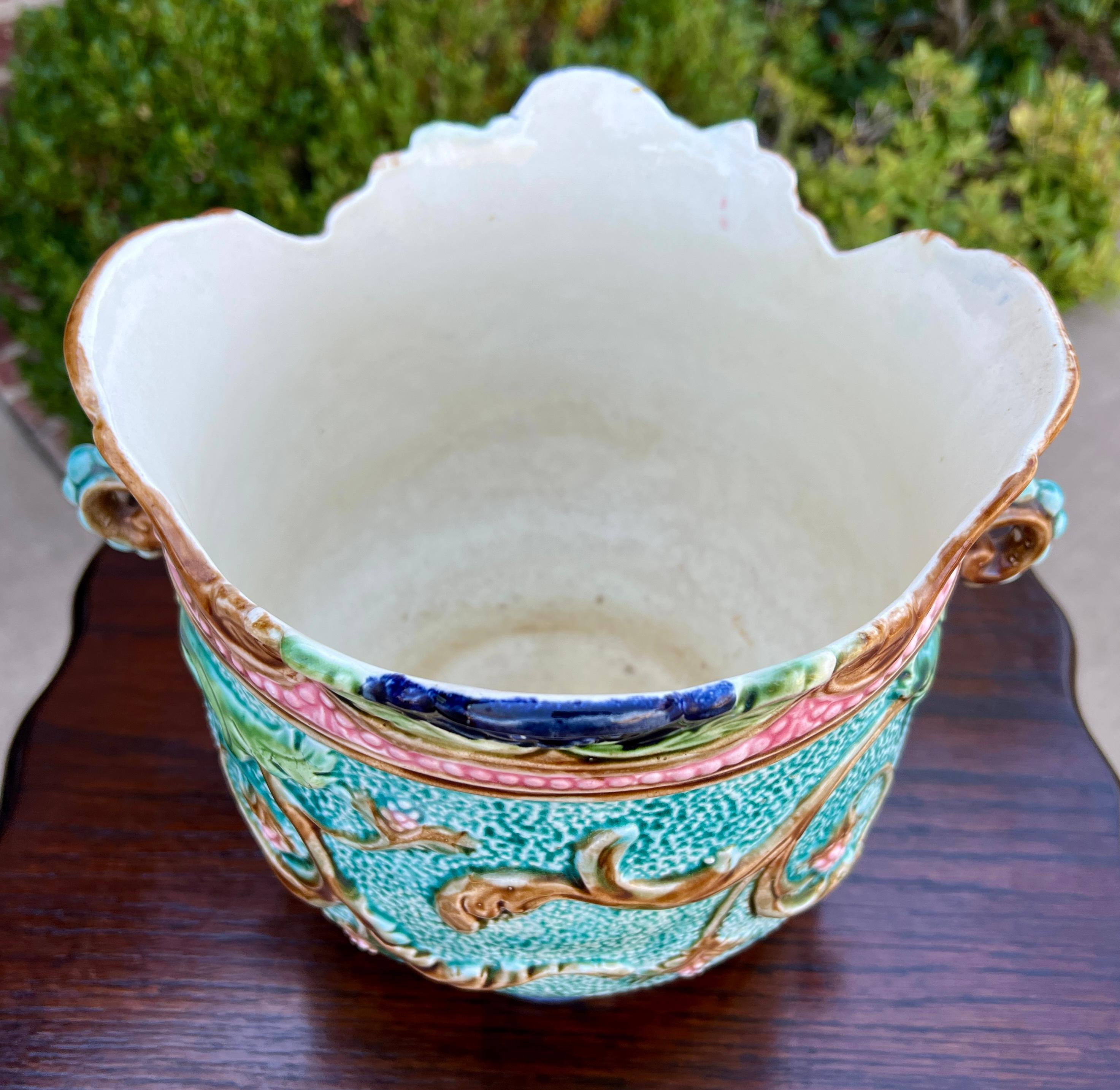 Antique French Majolica Onnaing Cache Pot Planter Bowl Jardiniere Vase Floral 10