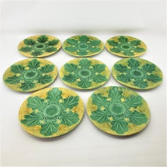 Antique French Majolica Oyster or Seafood Serving Plates Set, 8 Pieces