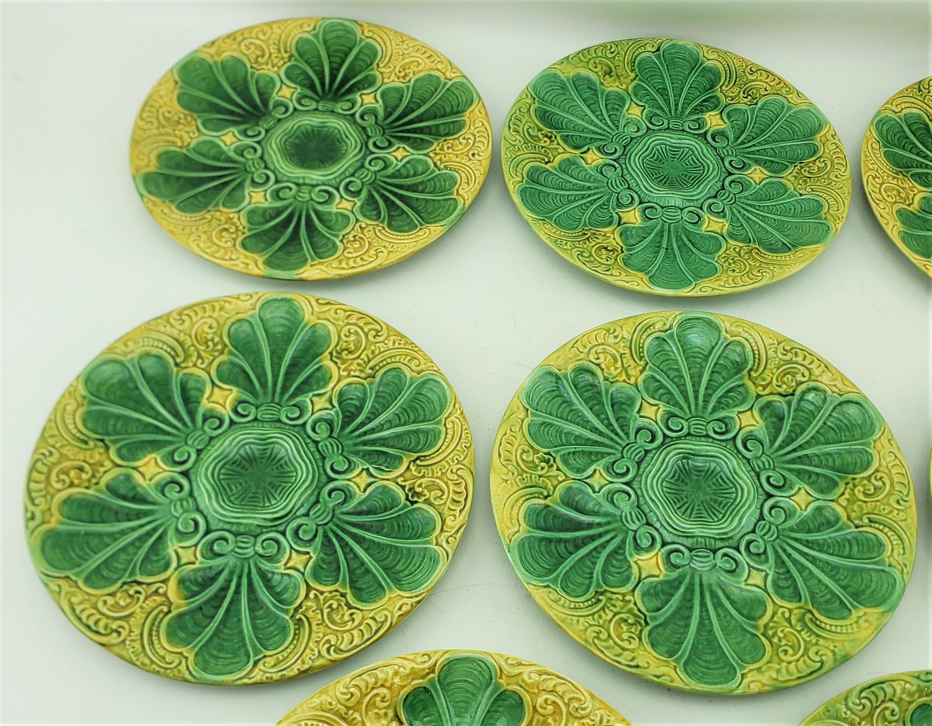 19th Century Antique French Majolica Oyster or Seafood Serving Plates Set, 8 Pieces For Sale