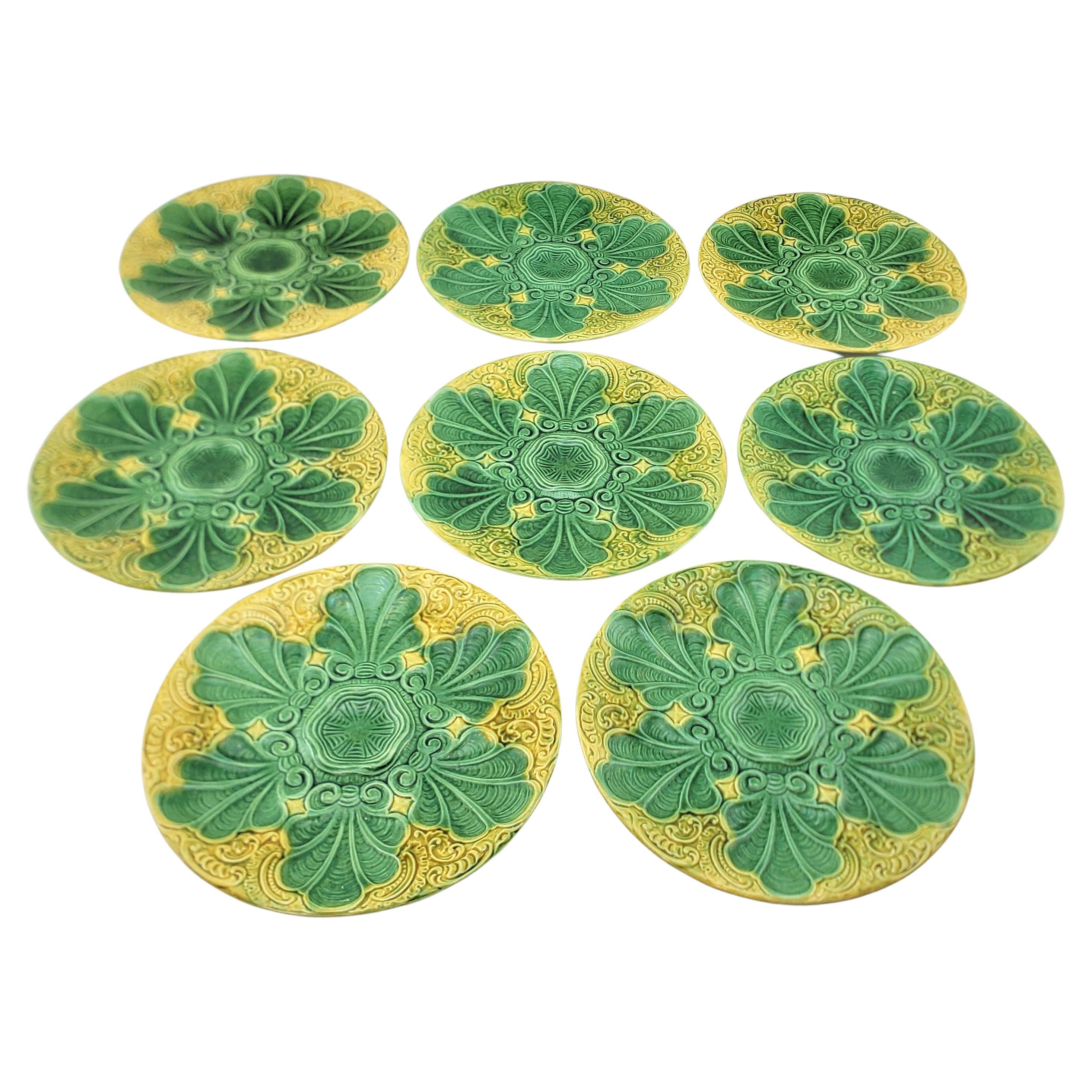Antique French Majolica Oyster or Seafood Serving Plates Set, 8 Pieces For Sale