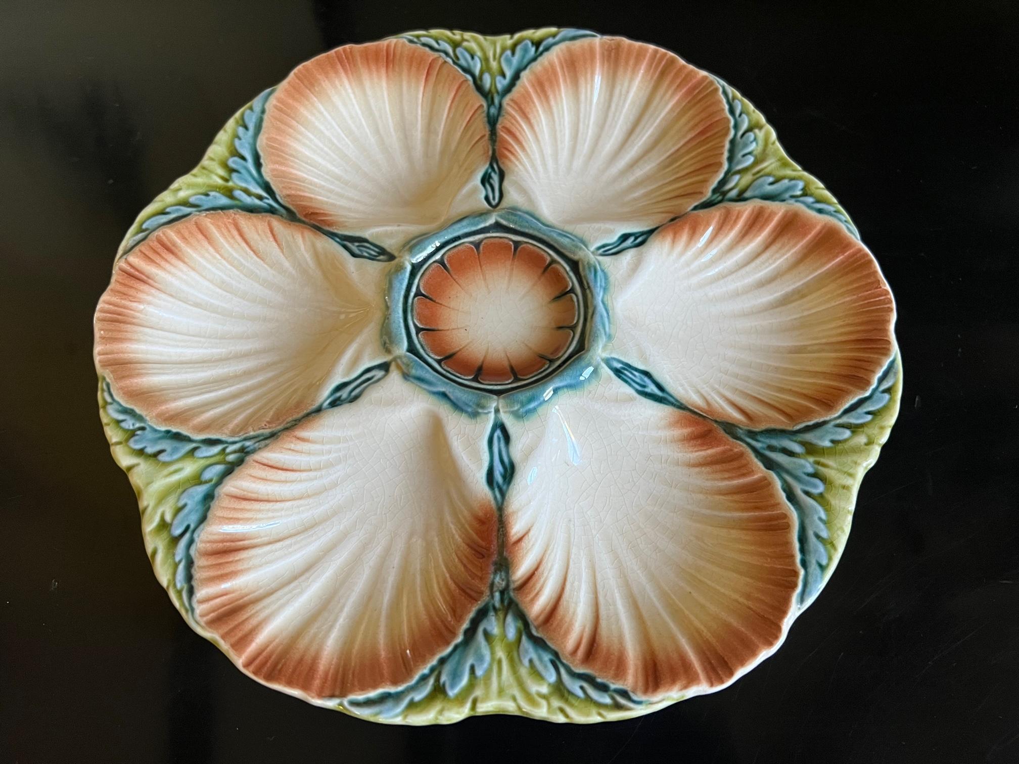 Antique French Majolica Oyster Plate by Sarreguemines 4