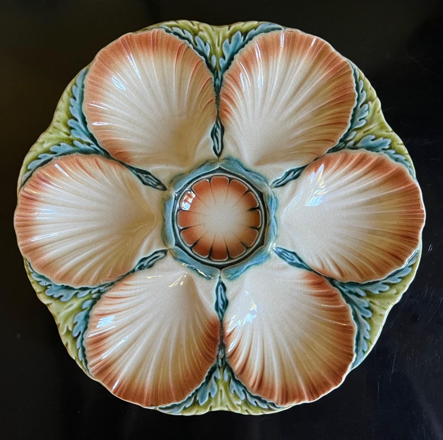 19th Century Antique French Majolica Oyster Plate by Sarreguemines
