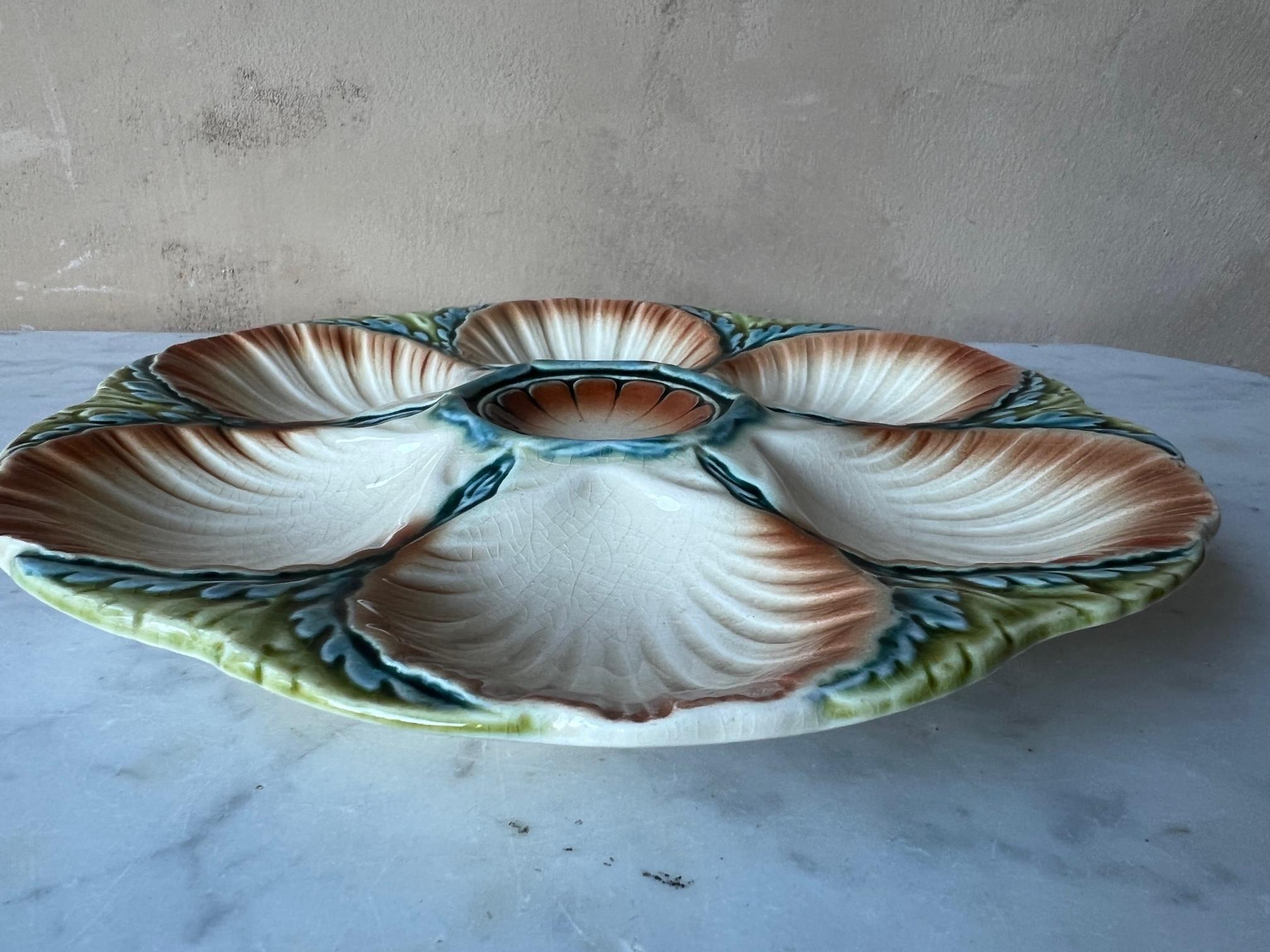Antique French Majolica Oyster Plate by Sarreguemines 3