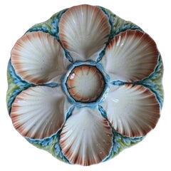 Antique French Majolica Oyster Plate by Sarreguemines