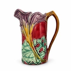 Antique French Majolica Pitcher by Frie Onnaing, Art Nouveau, c. 1900