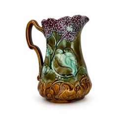 Antique French Majolica Pitcher by Frie Onnaing, Art Nouveau, c. 1900