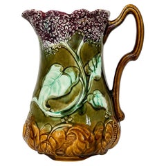 Antique French Majolica Pitcher by Frie Onnaing, Art Nouveau, c. 1900