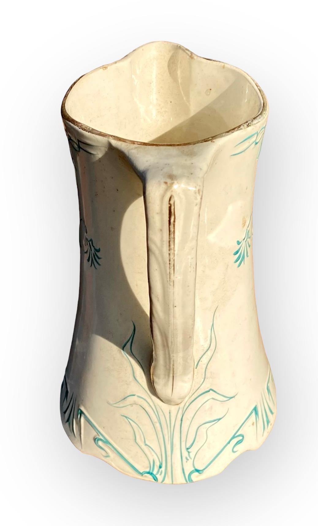 Antique French Majolica Pitcher by Saint Amand et Hamage Nord. in vendita 3