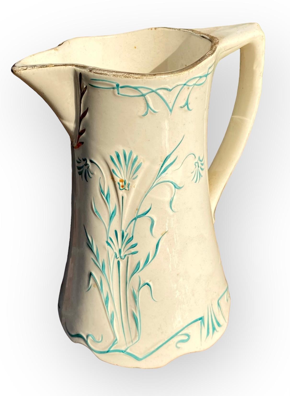 Antique French Majolica Pitcher by Saint Amand et Hamage Nord. in vendita 6