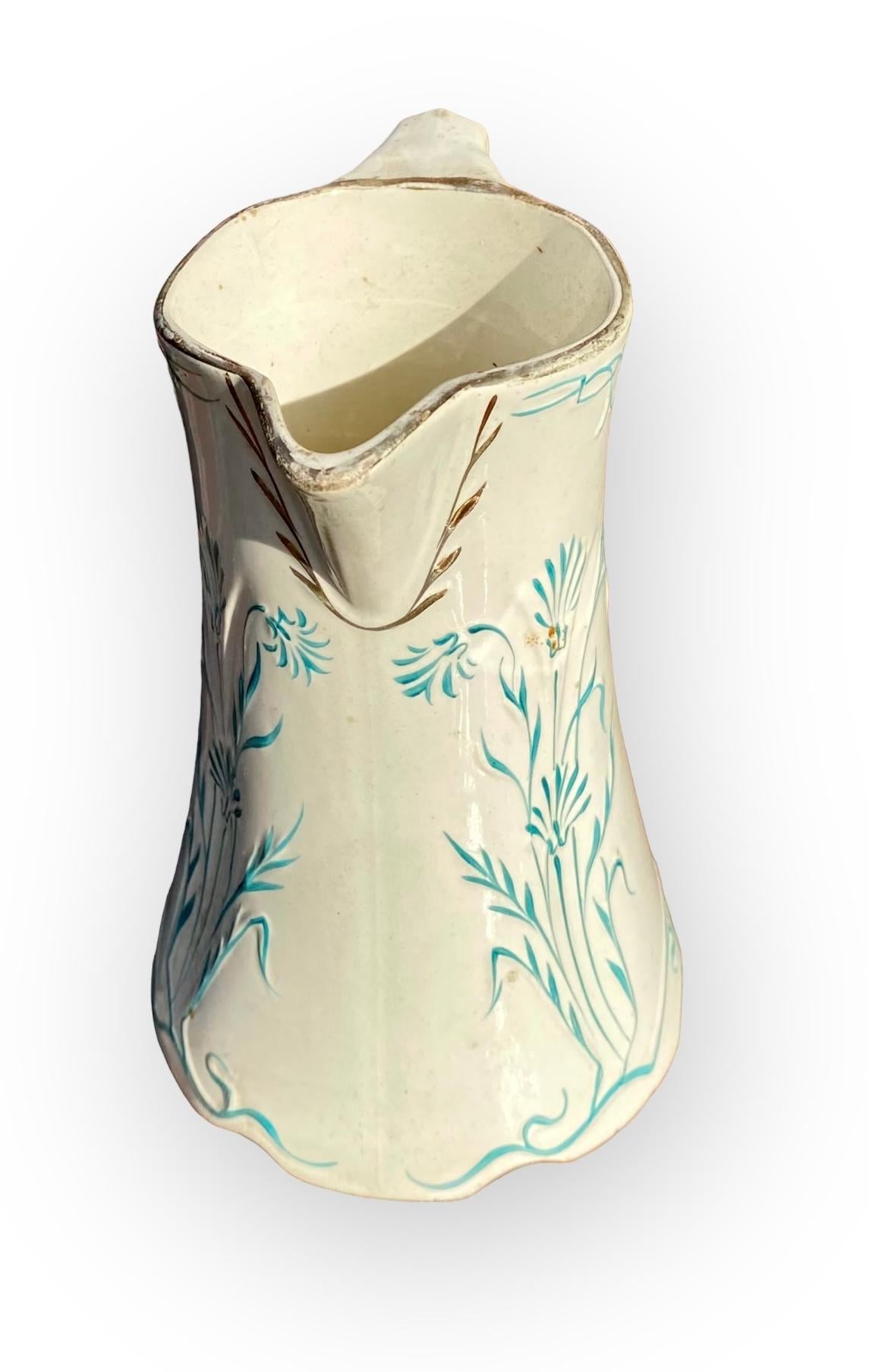 Antique French Majolica Pitcher by Saint Amand et Hamage Nord. in vendita 7