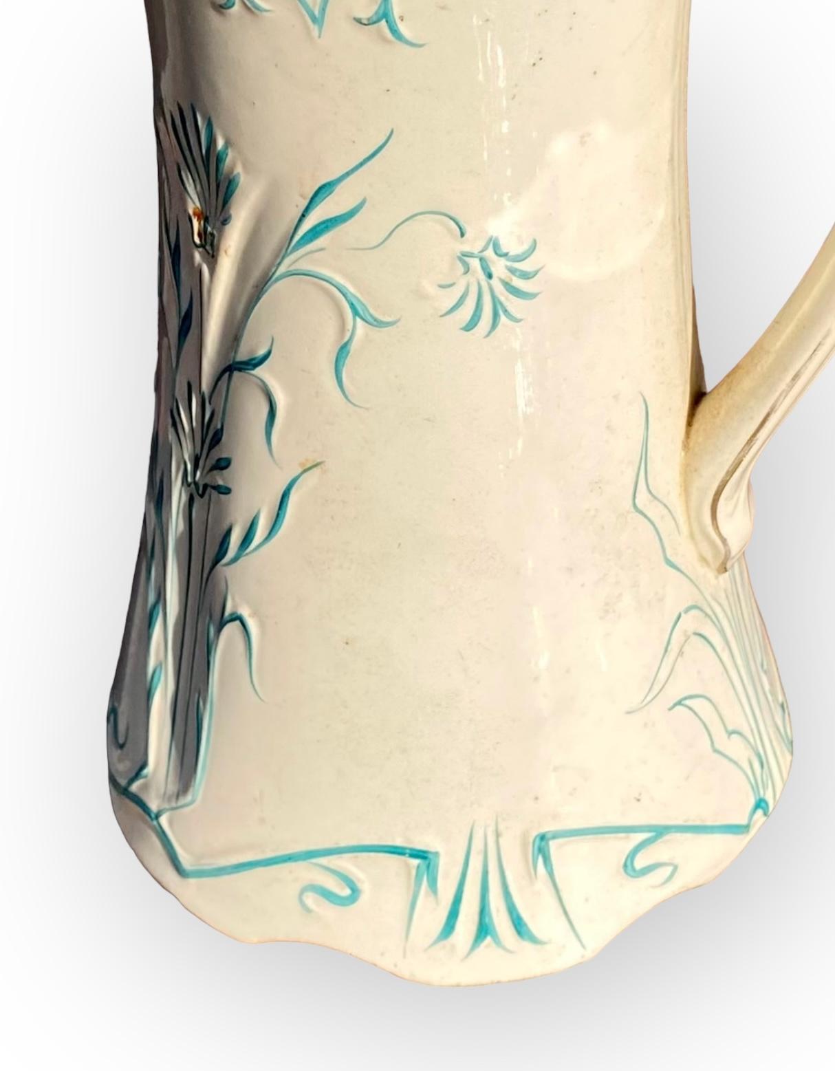Antique French Majolica Pitcher by Saint Amand et Hamage Nord. in vendita 8