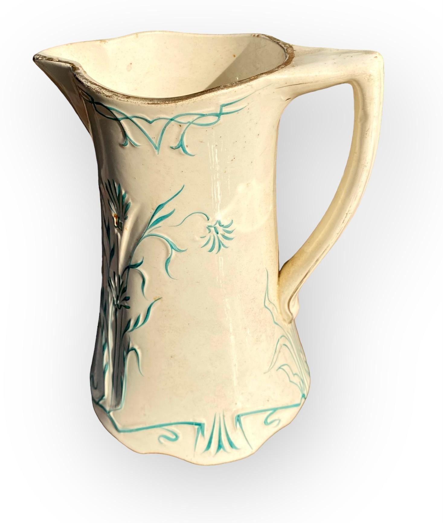 Antique French Majolica Pitcher by Saint Amand et Hamage Nord. in vendita 9