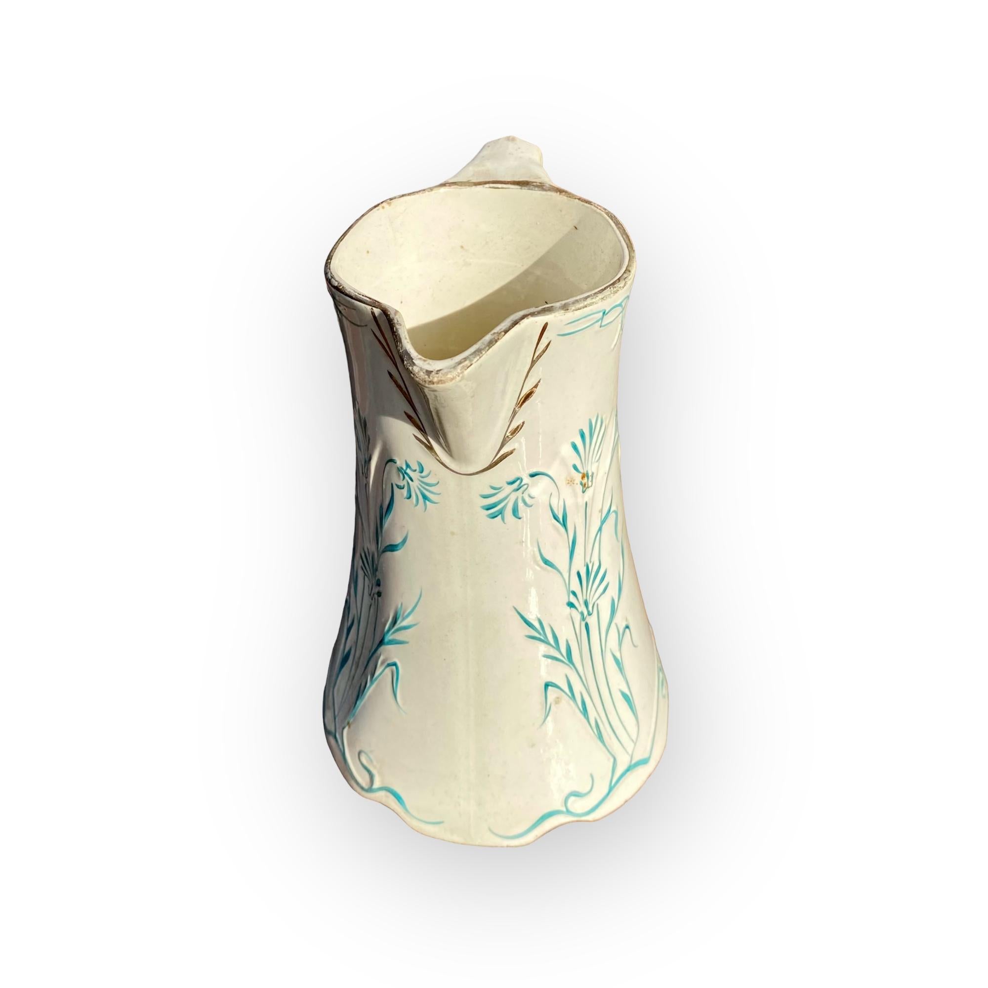 Art Nouveau Antique French Majolica Pitcher by Saint Amand et Hamage Nord. in vendita