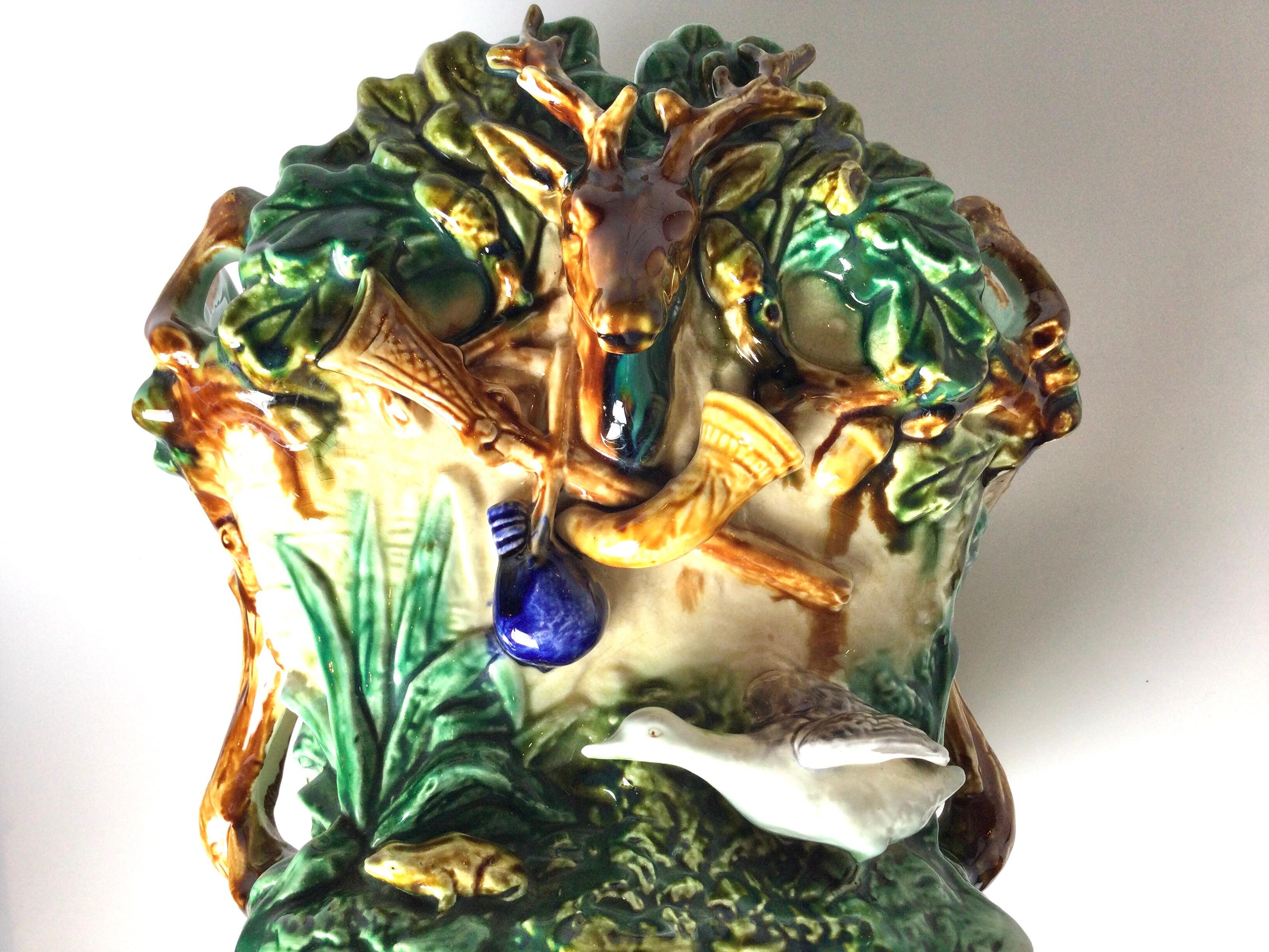 Antique French Majolica Planter with Stag Motif 2