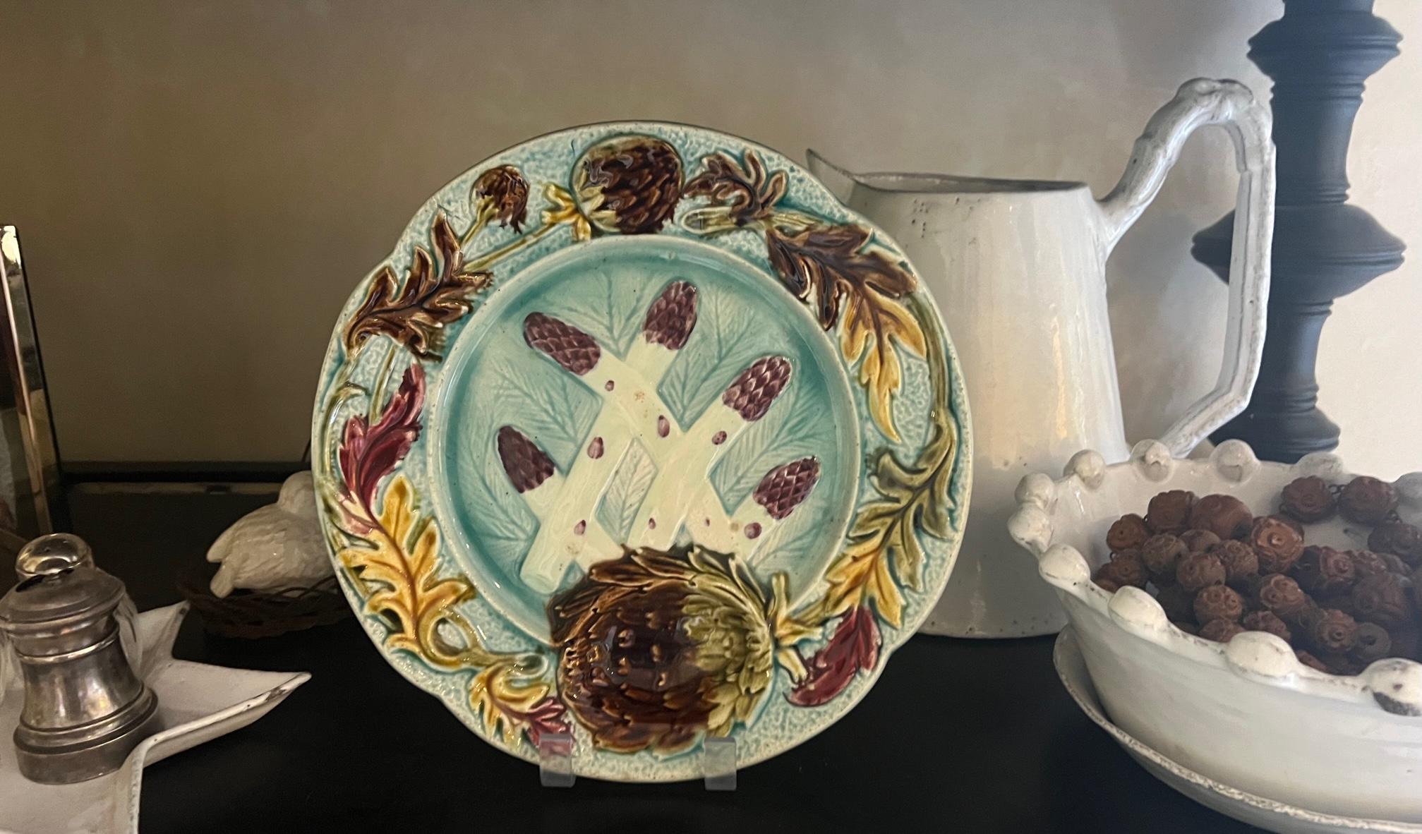 French Provincial Antique French Majolica Plate by Orchies, C. 1890's For Sale