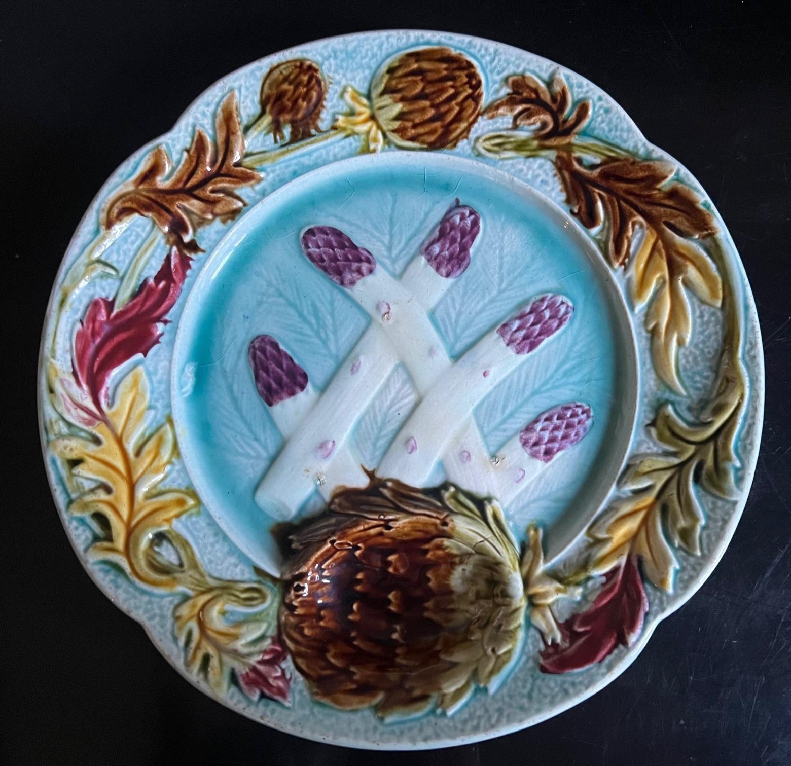 Antique French Majolica Plate by Orchies, C. 1890's In Good Condition For Sale In Ross, CA