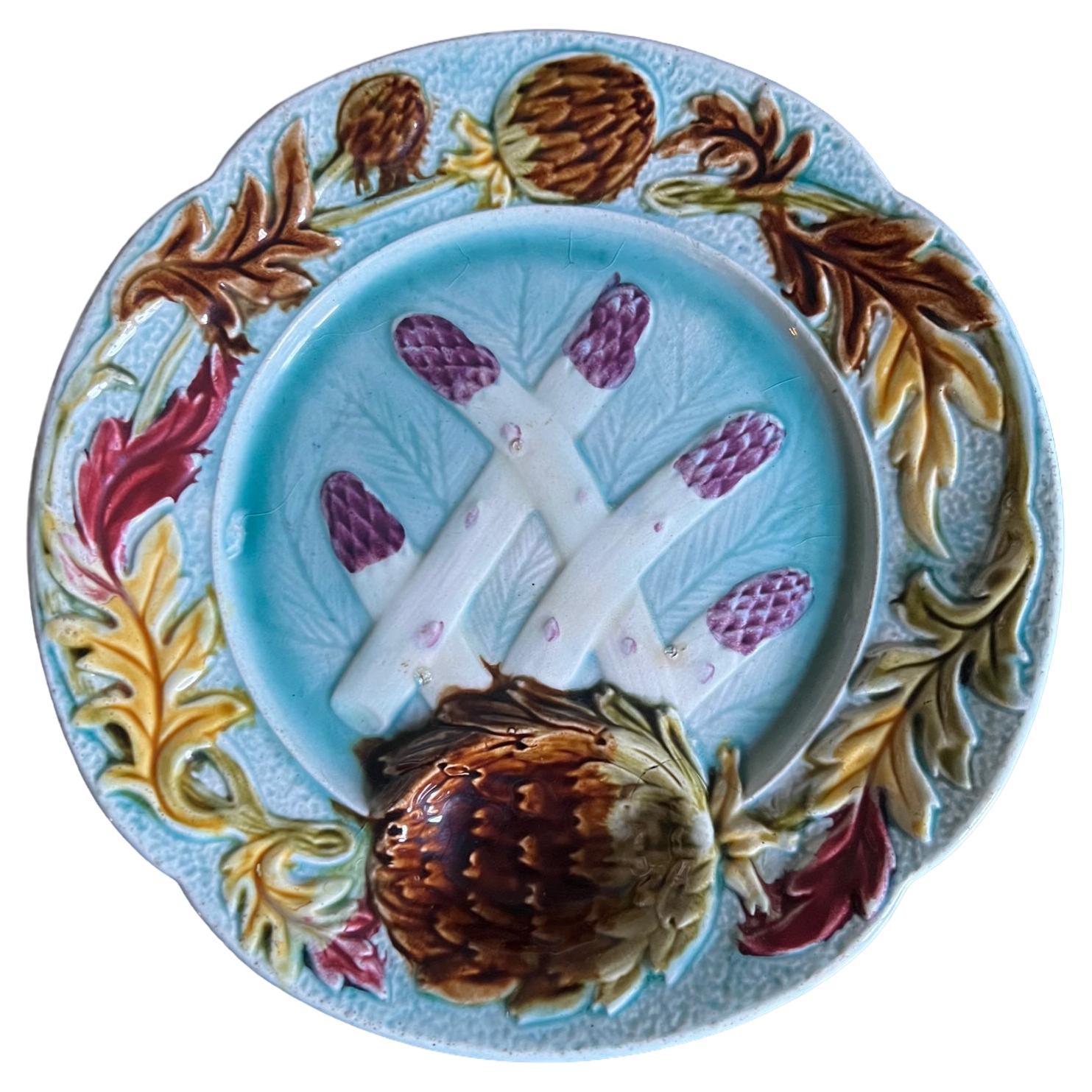 Antique French Majolica Plate by Orchies, C. 1890's For Sale
