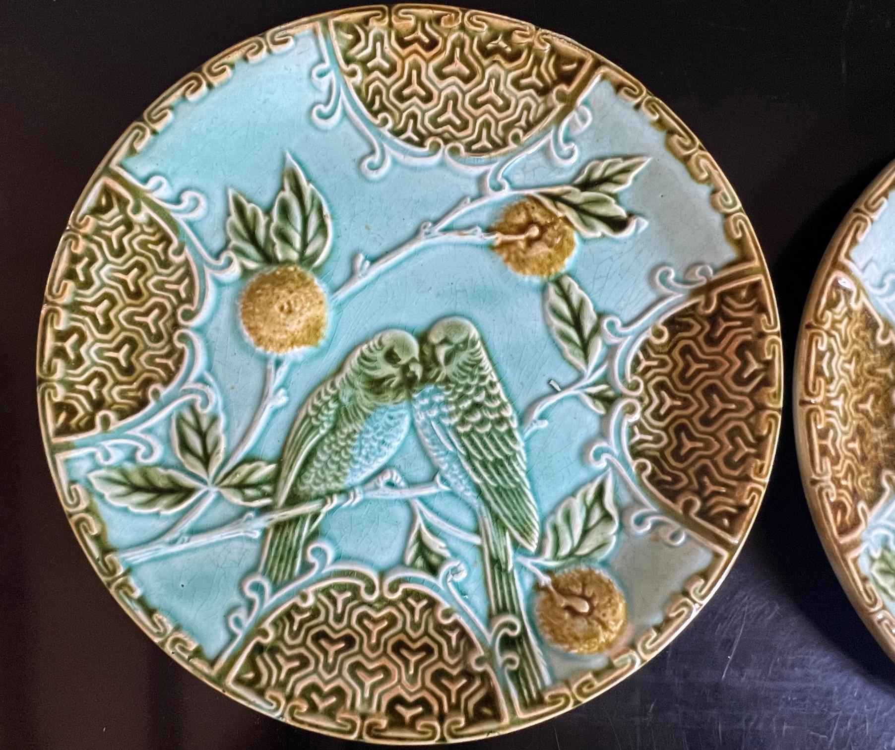Dipinto a mano Antique French Majolica Plates by Salins, Set di 2, c.C. in vendita