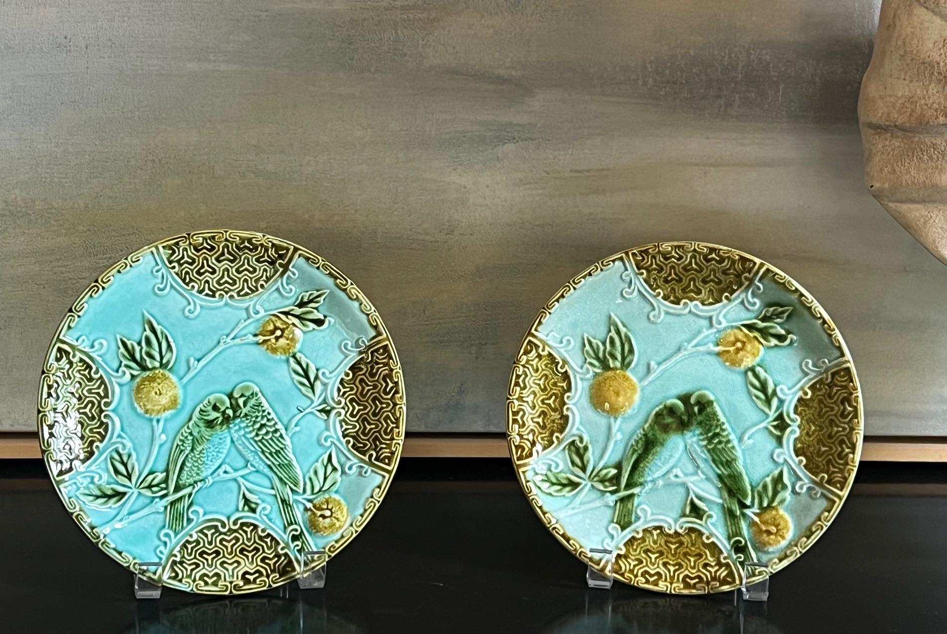 Ceramica Antique French Majolica Plates by Salins, Set di 2, c.C. in vendita