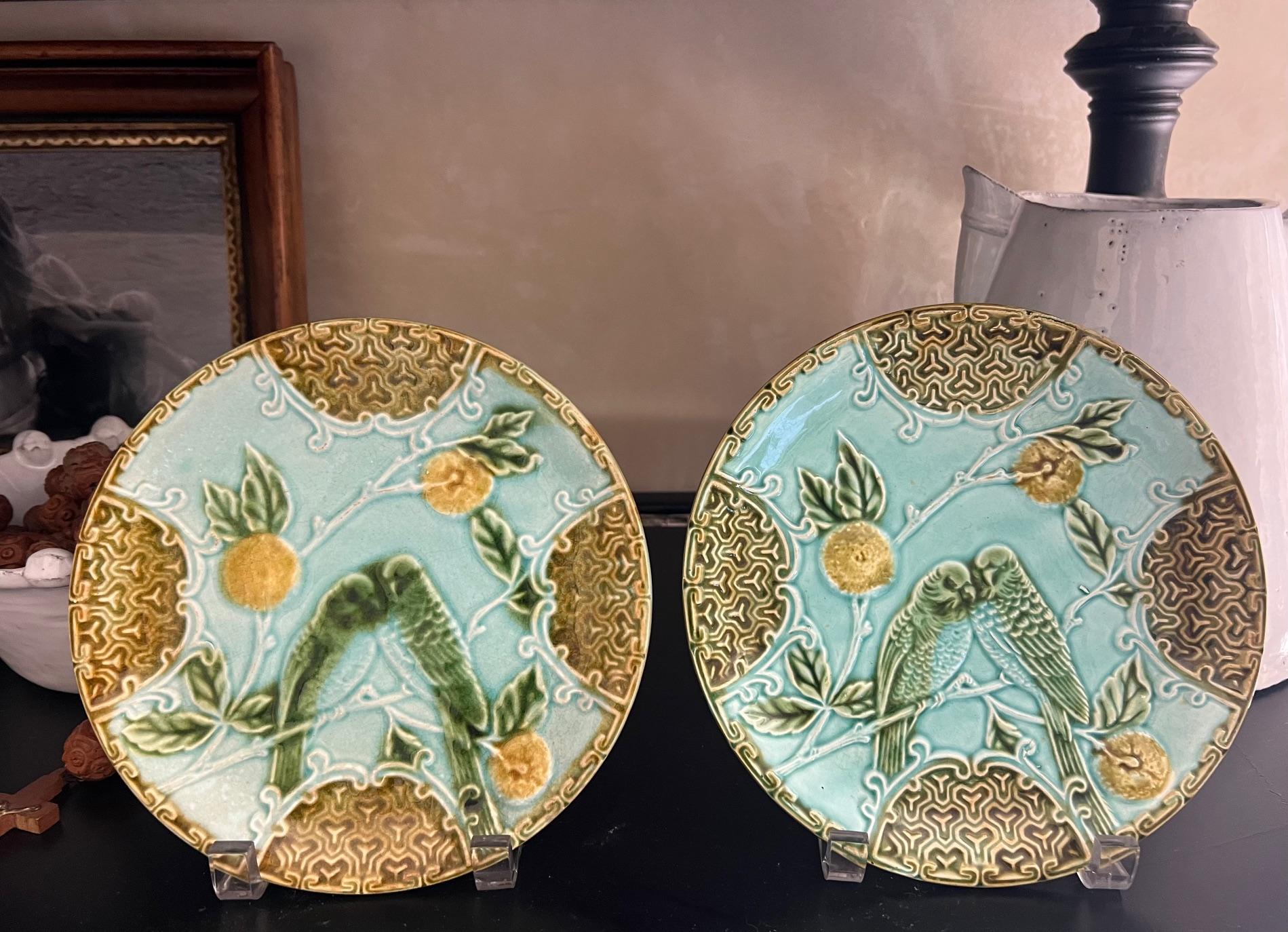 Antique French Majolica Plates by Salins, Set di 2, c.C. in vendita 1