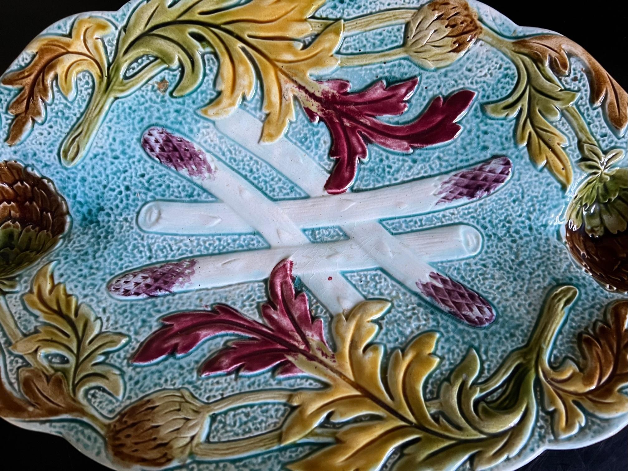 Hand-Painted Antique French Majolica Platter by Orchies, c. 1890's For Sale