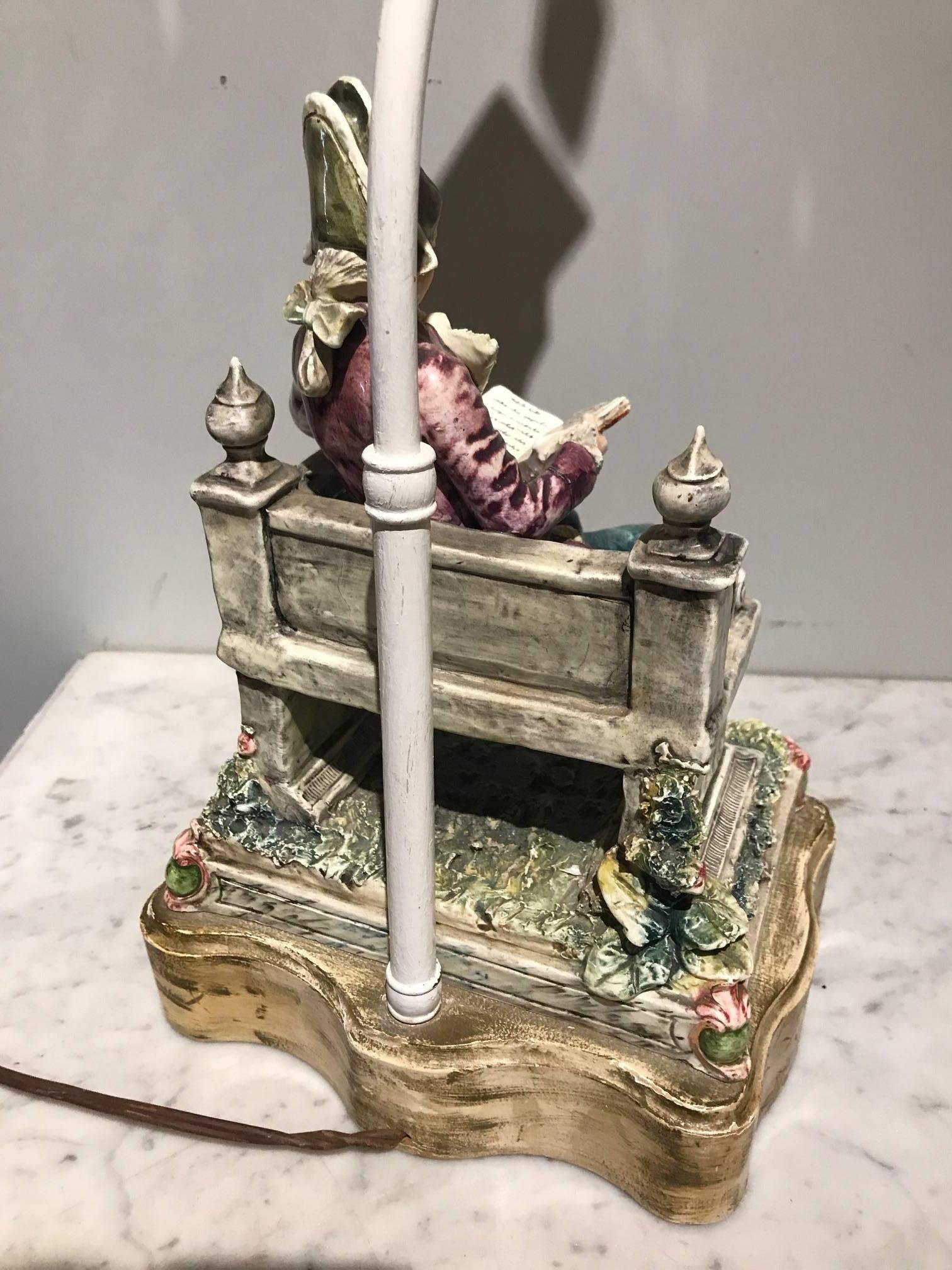 Glazed Antique French Majolica Porcelain Lamp