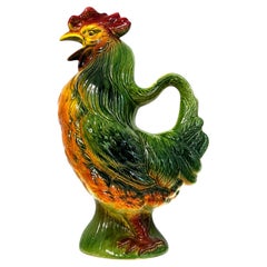 Antique French Brocca di gallo in maiolica di Saint Clément, 1920
