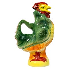 Antique French Majolica Rooster Pitcher by Saint Clément, 1920