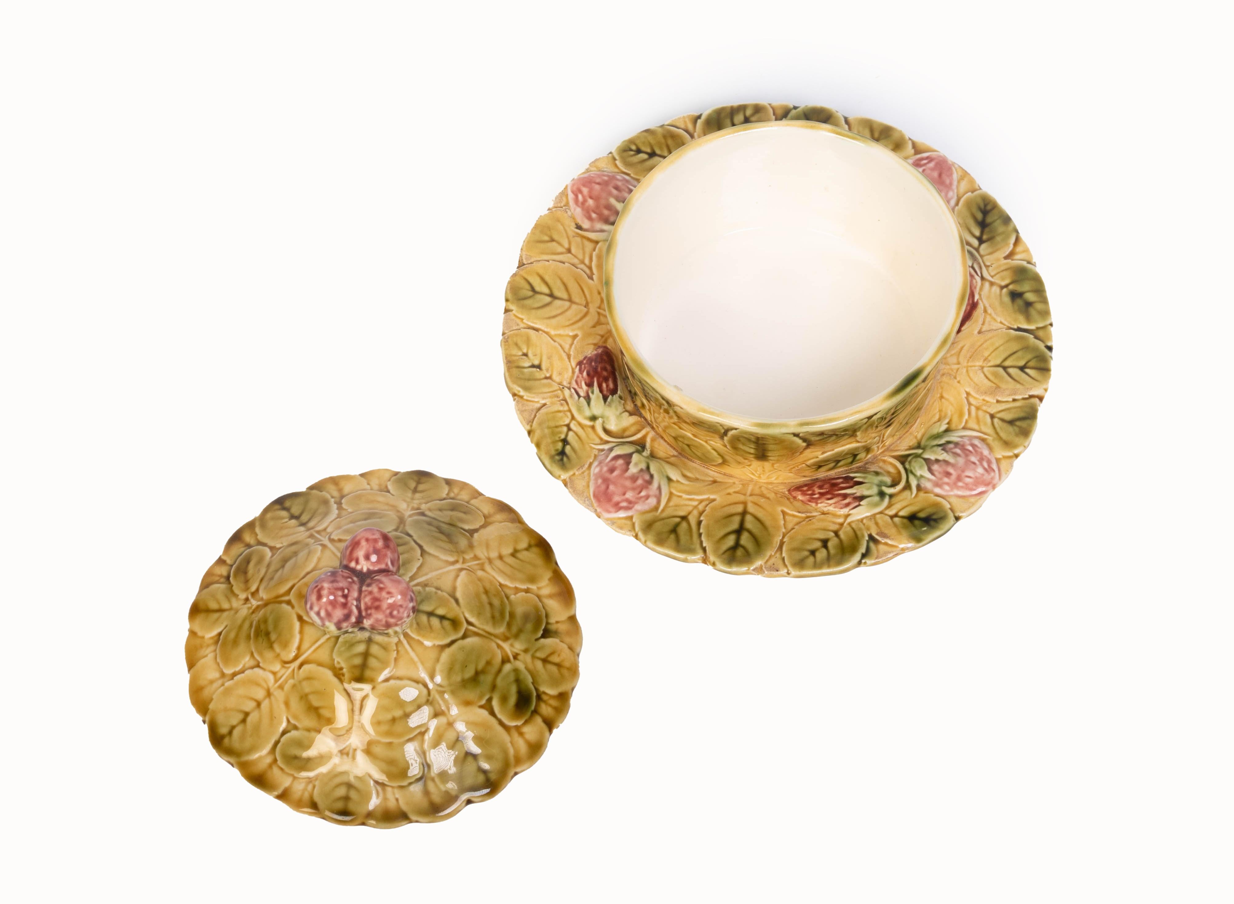 Antique French Majolica Sarreguemines Preserve Pot C.1920 In Good Condition For Sale In London, GB