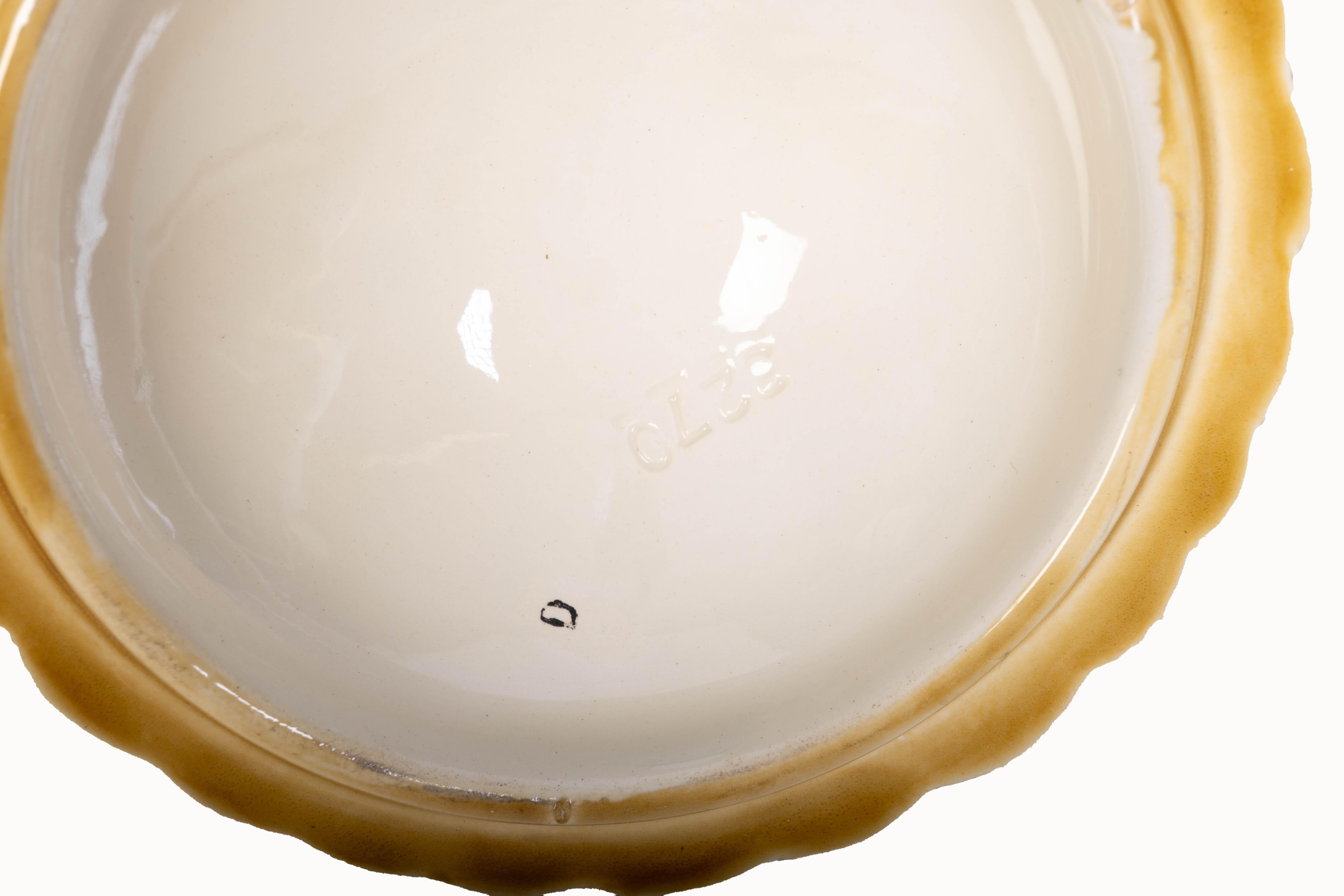 Antique French Majolica Sarreguemines Preserve Pot C.1920 For Sale 1
