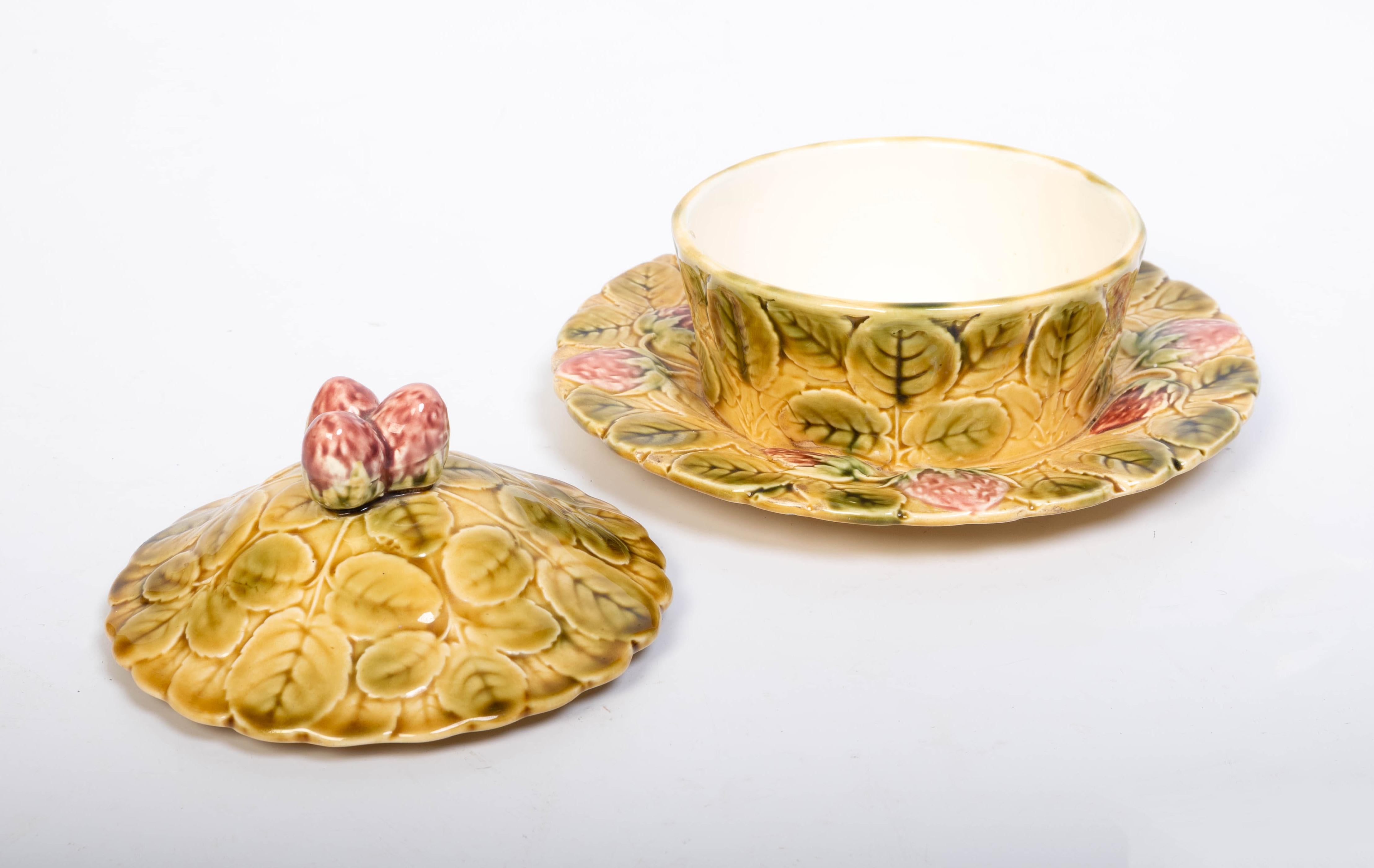 Antique French Majolica Sarreguemines Preserve Pot C.1920 For Sale 2