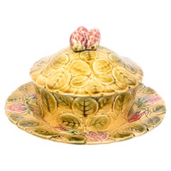 Antique French Majolica Sarreguemines Preserve Pot C.1920
