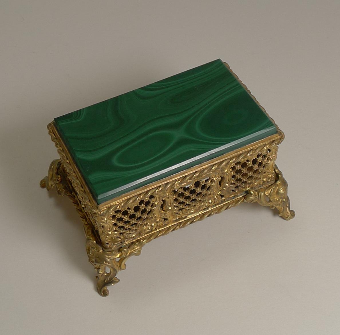 Late Victorian Antique French Malachite Box, circa 1890