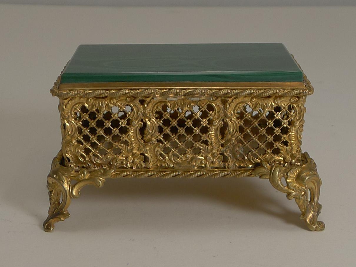 Gilt Antique French Malachite Box, circa 1890