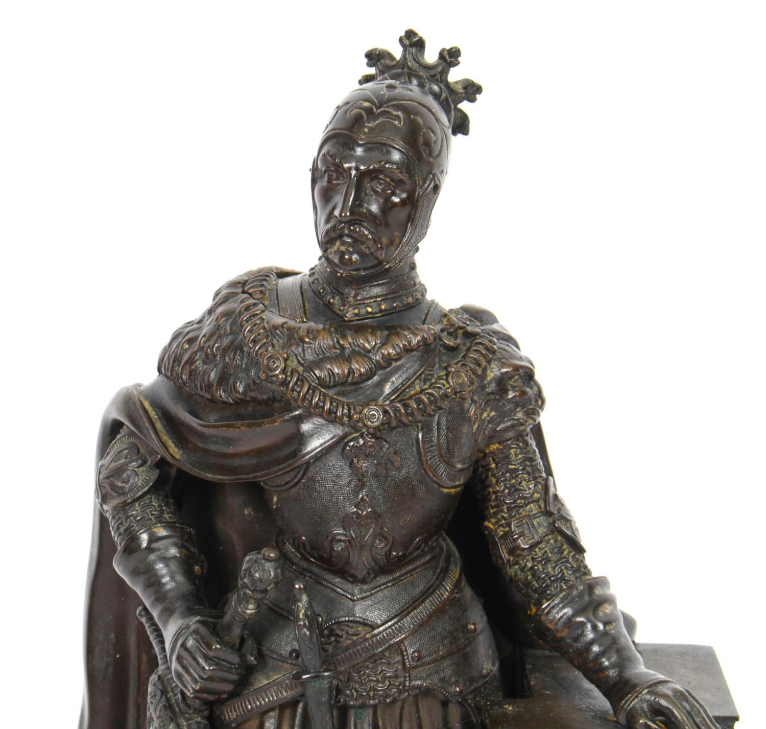 Antique French Malachite & Bronze Sculpture of a Knight in Armour, 19th C 5