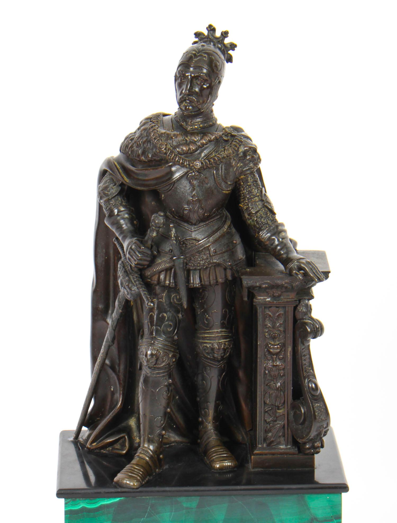 Antique French Malachite & Bronze Sculpture of a Knight in Armour, 19th C 6