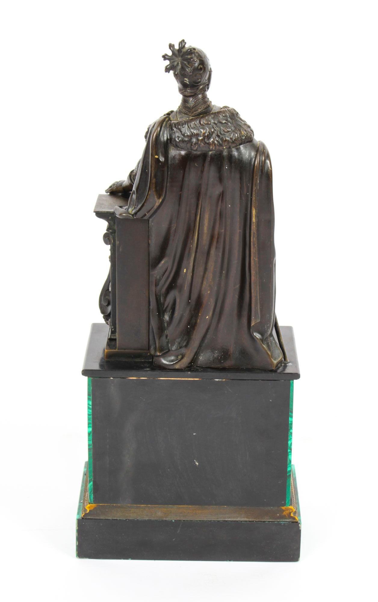 Antique French Malachite & Bronze Sculpture of a Knight in Armour, 19th C 9